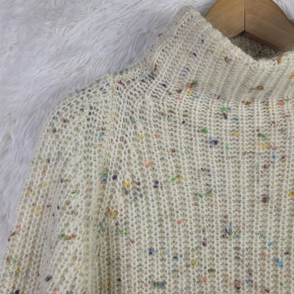 Asos Womens Sz 6 Mohair Blend‎ Cream Speckled High Neck Sweater Chunky Colorful
